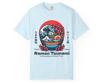 Ramen Tsunami T-Shirt | Japanese Wave Bowl Illustration, Noodles Art