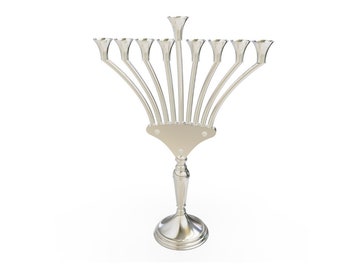 Modern Large Silver Menorah, Modern & Stunning Sterling Silver Hanukkah Menorah, Menorah with Curved Arms and Open Shaped Candleholders