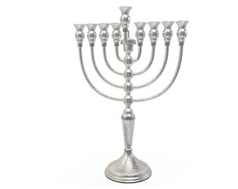 925 Sterling Silver Menorah with Hammered Finish, Hammered Menorah, oil silver menorah, Menorah that fits oil cups, made in Israel