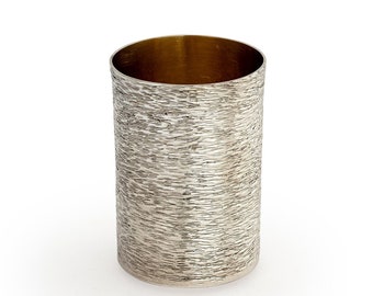 Personalized Modern & Contemporary Detailed 925 Sterling Silver Kiddush Cup with Hammered Finish
