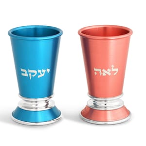 Taza de licor personalizada hecha de aluminio anodizado - Regalo judaica moderno para niños