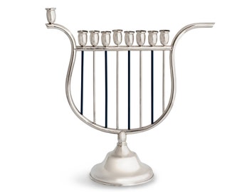 Colorful Harp Shaped Sterling Silver Hanukkah Menorah