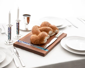 Exclusive 3-piece Challah Board, Knife, and Candlestick Set