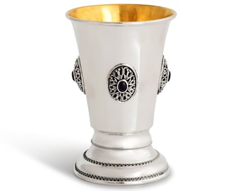 Unique 925 Sterling Silver Wine Cup with Natural Amethyst Stones