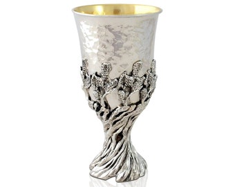 Nature Inspired 925 Sterling Silver Small Kiddush Cup With Unique Stem - Jewish Holiday Gift