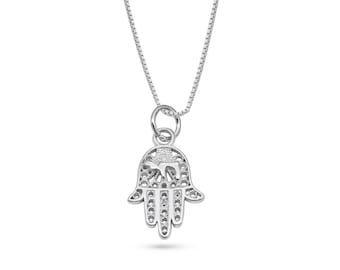 925 Sterling Silver Dainty & Unique Hamsa Lucky Hand Necklace with Hebrew Word Chai Crafted in Filigree Technique