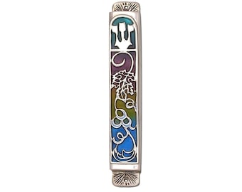 Colorful & Nature Inspired Sterling Silver Mezuzah Case - Weather Resistant - Jewish Wedding and Housewarming Gift