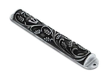 Black and Shiny Mezuzah Case Silver look, 10 cm parchment, Nature-Inspired Design, Weather Resistant, Jewish Housewarming Gift, Nadav Art