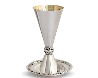 Conical Shaped Kiddush Cup with Filigree Ball - Unique Jewish Wedding Gift