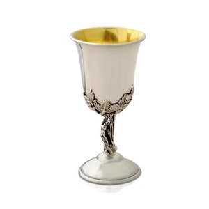 Nature Inspired 925 Sterling Silver Small Kiddush Cup With Unique Stem - Jewish Holiday Gift