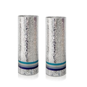 Mid-Size Modern Candlesticks, Shabbat Hammered Candlesticks, Blue Candle Holders, Jewish Wedding Gift, Colorful Judaica, Anodized Aluminum