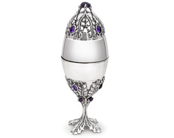 Luxurious Exclusive Silver Etrog Box with Purple Amethyst Stones, Sukkot 2023, Judaica Gift, Faberge Egg, Sukkot Gift, Silver Etrog Box