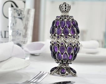 One-of-a-King Fabergé inspired 925 Sterling Silver Spice Box for Havdalah Ceremony with Natural Amethyst Stones - Special Occasion Gift