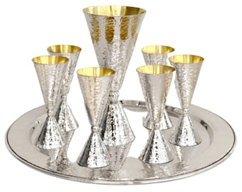 Modern Liquor Set Made of Sterling Silver With Hammered Finish