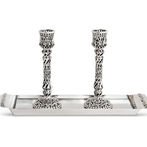 Sterling Silver Traditional Looking Sabbath Candlesticks Made of Delicate Filigree - Unique Jewish Wedding Gift