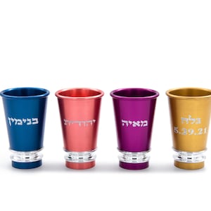 Copo de alumínio anodizado personalizado para bebidas, cores personalizadas, gravação de nome hebraico, Judaica moderna, presente de aniversário, nascimento, presente de casamento