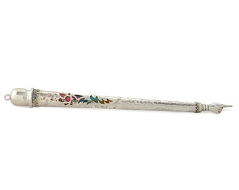 Sterling Silver Yad Torah Pointer with Colourful Flower design and Hammered Finishing