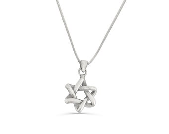 Modern 3D Sterling Silver Star of David Necklace
