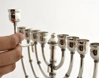 Silver Kinetic Hanukkah Menorah & Candelabra Crafted in 925 Sterling Silver - Dual Purpose