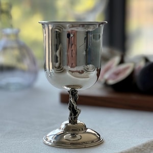 Natur inspirierte 925 Sterling Silber Kiddush Tasse mit einzigartigem Stiel - Jüdisches Hochzeitsgeschenk, Bar Mitzwa Geschenk, Kiddush Tasse, Weinkelch