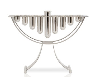 Silver Modern Hanukkah Menorah in Contemporary Style  - Perfect Judaica Gift