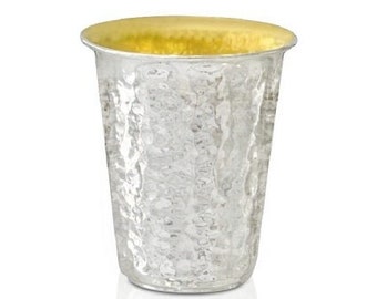 Modern Hammered 925 Sterling Silver Kiddush Cup - Handmade Judaica Gifts