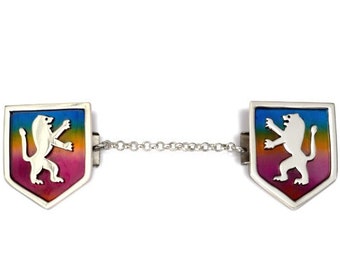 925 Sterling Silver Lion of Judah Tallit Clips - Colorful Judaica Bar Mitzvah Present