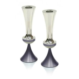 Custom Colors Candlesticks shiny look finish, Modern Shabbat accessory, Judaica gift, Jewish decor, contemporary design, anodized aluminum,