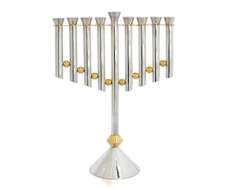 Stunning Modern Design Large Hanukkah Menorah Crafted in 925 Sterling Silver & Brass