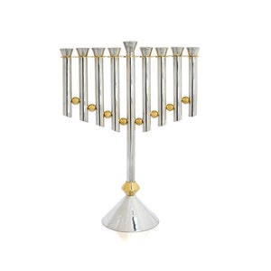 Stunning Modern Design Large Hanukkah Menorah Crafted in 925 Sterling Silver & Brass