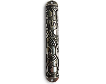 Small Pomegranate Mezuzah Case Made of Iron with Pomegranates Design Modern design, Jewish Housewarming Gift, Fits parchment  2.75'' (7cm)