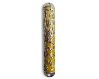 Gold Enameled Mezuzah Case - Special Design Jewish Gift for New House