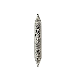 Estuche para mezuzá de plata esterlina, delicada filigrana yemení hecha a mano, fabricado en Israel, regalo judío por menos de 100 dólares, pergamino kosher, arte de Nadav