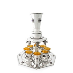 Fantastic 925 Sterling Silver Wine Fountain with 8 Liqueur Cups & Semi-Precious Amethyst Stones