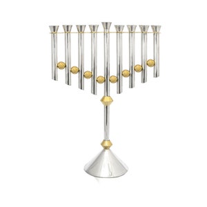 Extra Large Hanukkah Menorah Sterling Silver & Brass, Modernist Minimalist Bauhaus, Modern Handmade design, Avi Nadav image 1