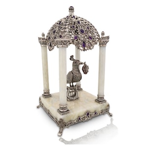 Solid Sterling Silver One-of-a-kind Bird House with Onyx Display Piece and Semi-Precious Amethyst Stones - Stunning & Meaningful Gift