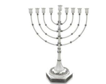 Traditional Judaica Hanukkah Menorah Crafted in 925 Sterling Silver