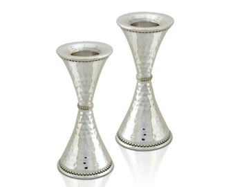 Sterling Silver Hammered Candlesticks decorated with handmade filigree Wedding gift, Modern candle holder Judaica, Shabat Jewish family,