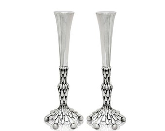 Unieke op de natuur geïnspireerde 925 sterlingzilveren kandelaar - speciaal judaica-huwelijkscadeau voor joodse feestdagen