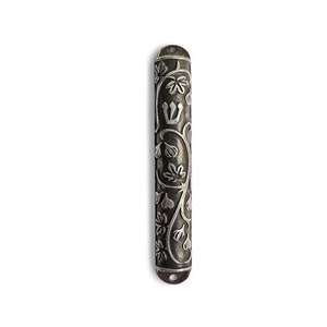 Small Mezuzah Case Made of Iron with fig leaves design, Jewish Housewarming Gift, Fits parchment  2.75'' (7cm), Made in Israel, Avi Nadav