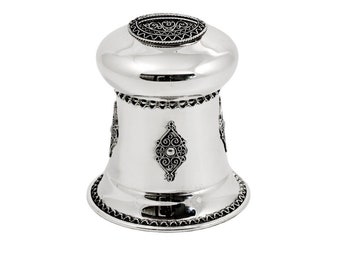 Traditional Medium Size Sterling Silver Filigree Tzedakah Box with Yemenite Filigree Decorations