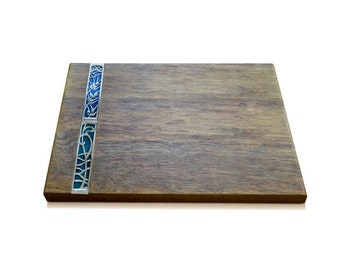 Unique Walnut Wood Challah Board with Knife, Leaf Design Challah Board from Silver and Cold Enamel Colors