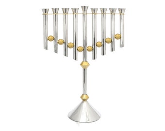 Extra Large Hanukkah Menorah Sterling Silver & Brass, Modernist Minimalist Bauhaus, Modern Handmade design, Avi Nadav