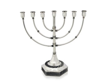 925 Sterling Silver Mid-Size Seven Branches Menorah with Filigree Patterns