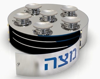 Extraordinary Large Passover Seder Plate with Three Levels Made of 925 Sterling Silver and Aluminum Elements