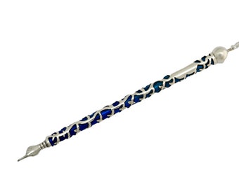 Modern Torah Pointer Made of 925 Sterling Silver with Shades of Blue Enamel - Unique Bat Mitzvah Gift