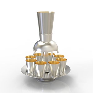 Modern and Smooth 925 Sterling Silver Wine Fountain With contemporary design- Unique Shabbat Kiddush Cup Set