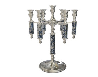 Elegant Blue Leaf Design 7+1 Arms Sterling Silver Candelabra