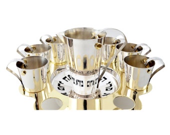 Modern Floral 925 Sterling Silver Kiddush Goblet and Liqueur Cups Set - Beautiful Wedding Gift