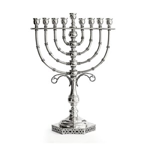 Large Filigree Hanukkah Menorah Made of 925 Sterling Silver with Handmade Classic Filigree Design